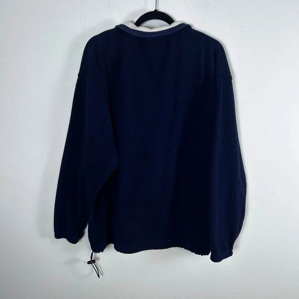 Vintage Hooters Akwa Fleece Pullover Mens XL Navy Blue 1/4 Zip Made in USA